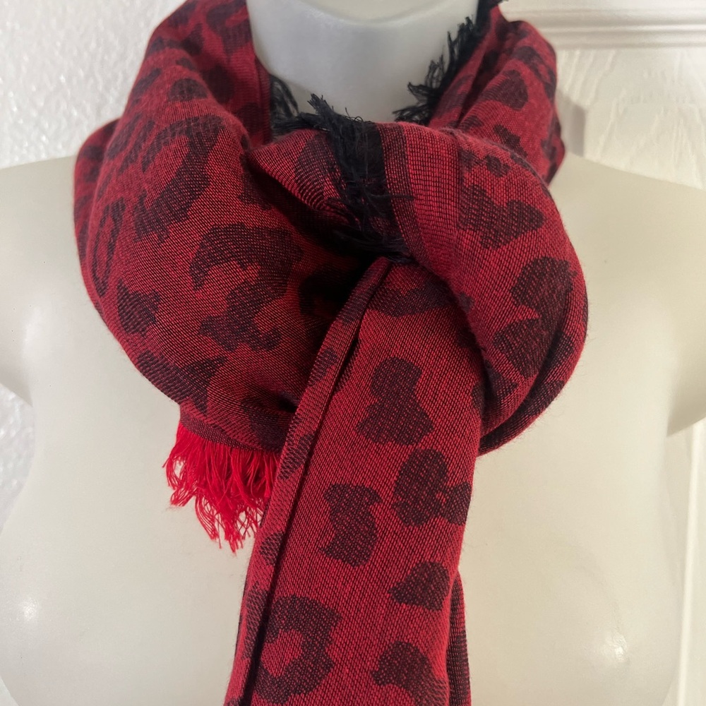 Anine Bing Red and Black Leopard Scarf NWOT